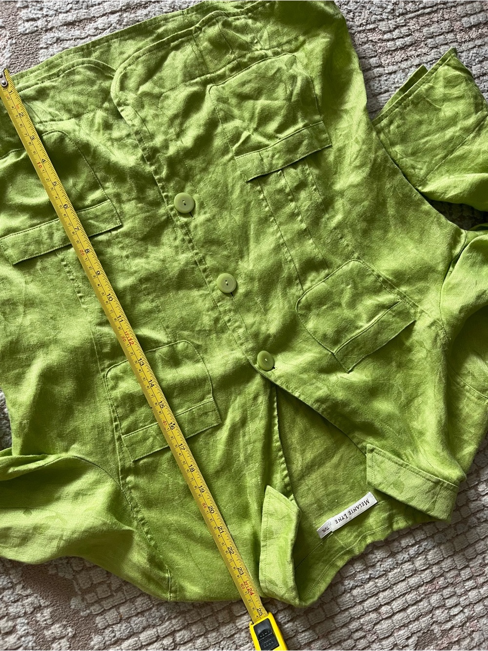 Melanie Lyne Lime Green Linen Blazer Jacket | Coastal Grandmother Summer Size XL - Picture 9 of 9